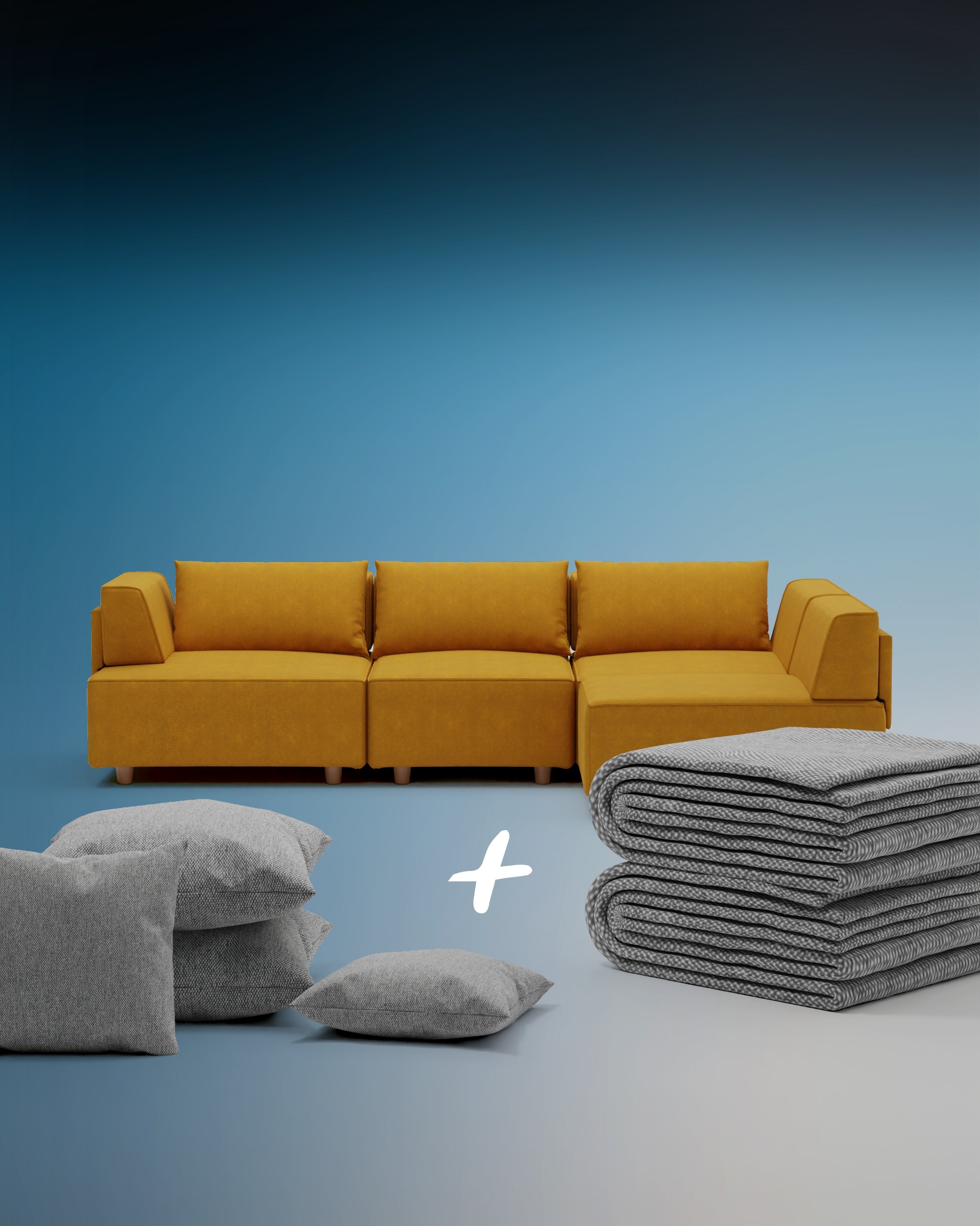 Modulares Sofa Louis 4-Sitzer mit Schlaffunktion 3 in 1 Set
