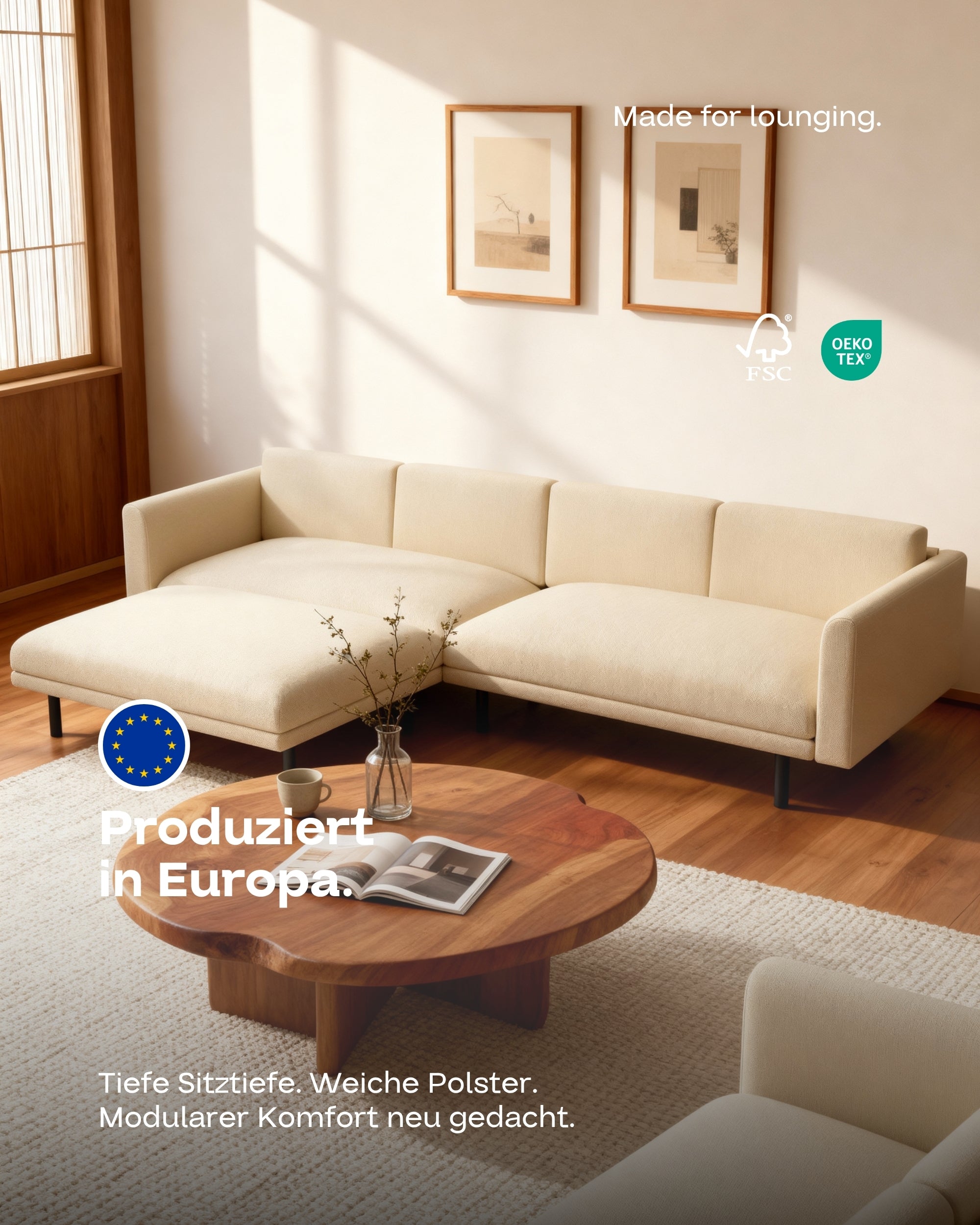 Modulares Sofa Aera 3-Sitzer mit Hocker und mit Schlaffunktion