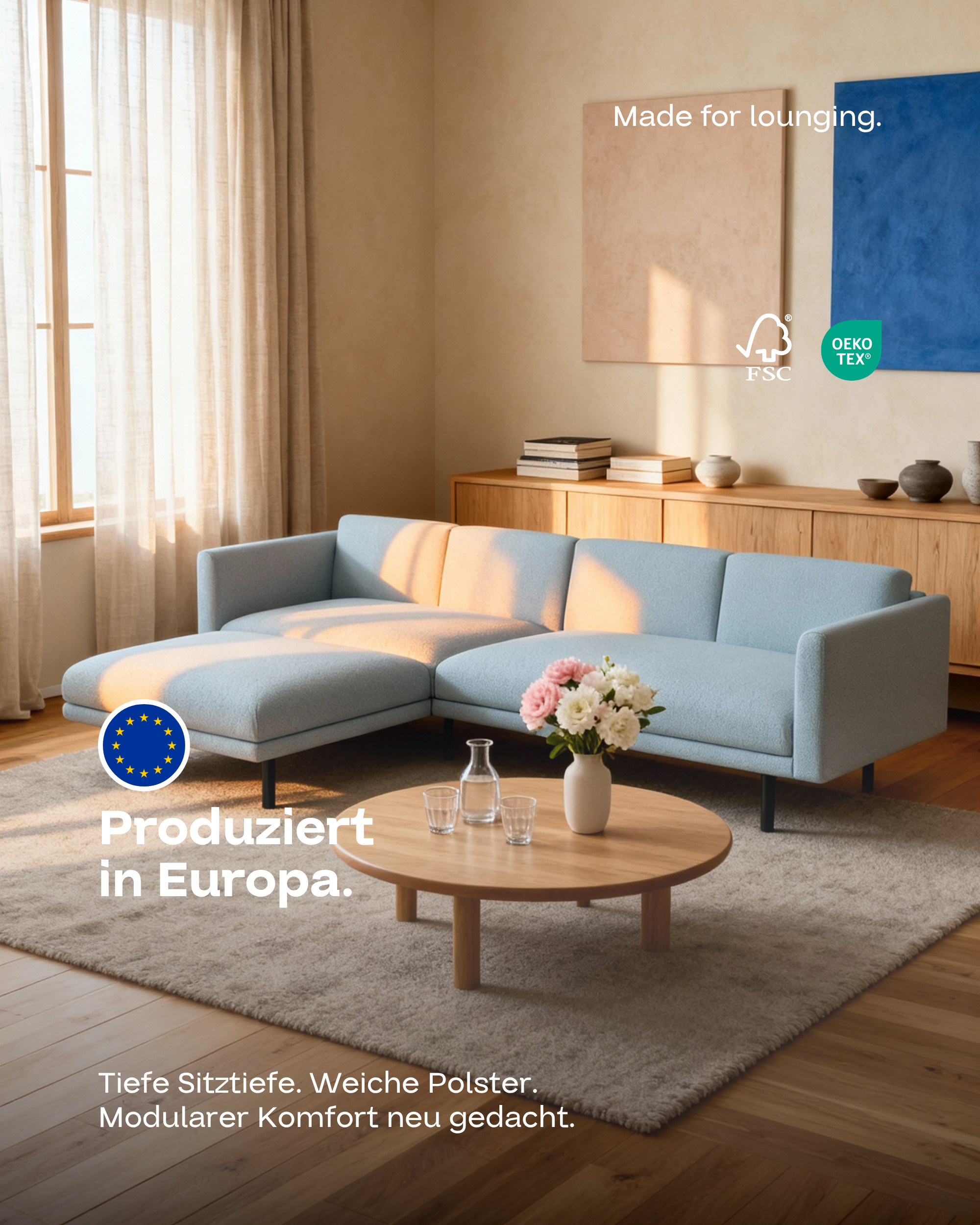 Modular sofa Aera 3-seater with ottoman with sleep function