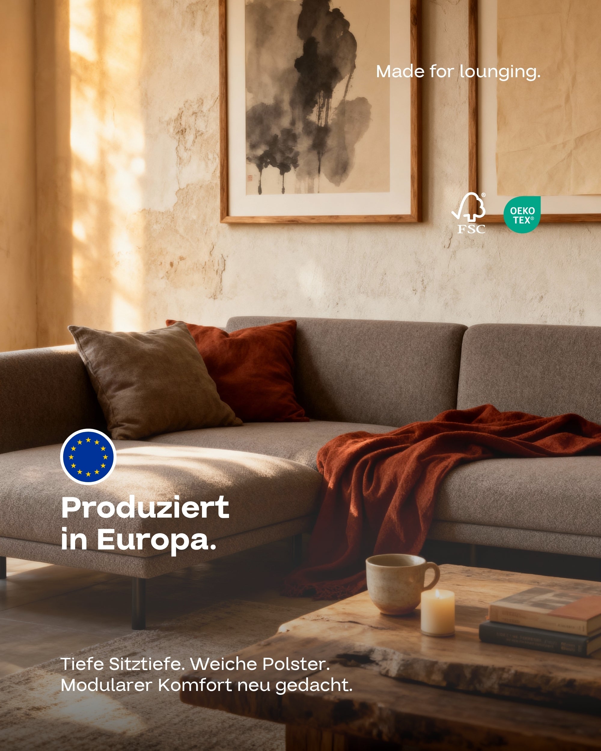 Modulares Sofa Aera 2.5-Sitzer mit Hocker und Schlaffunktion