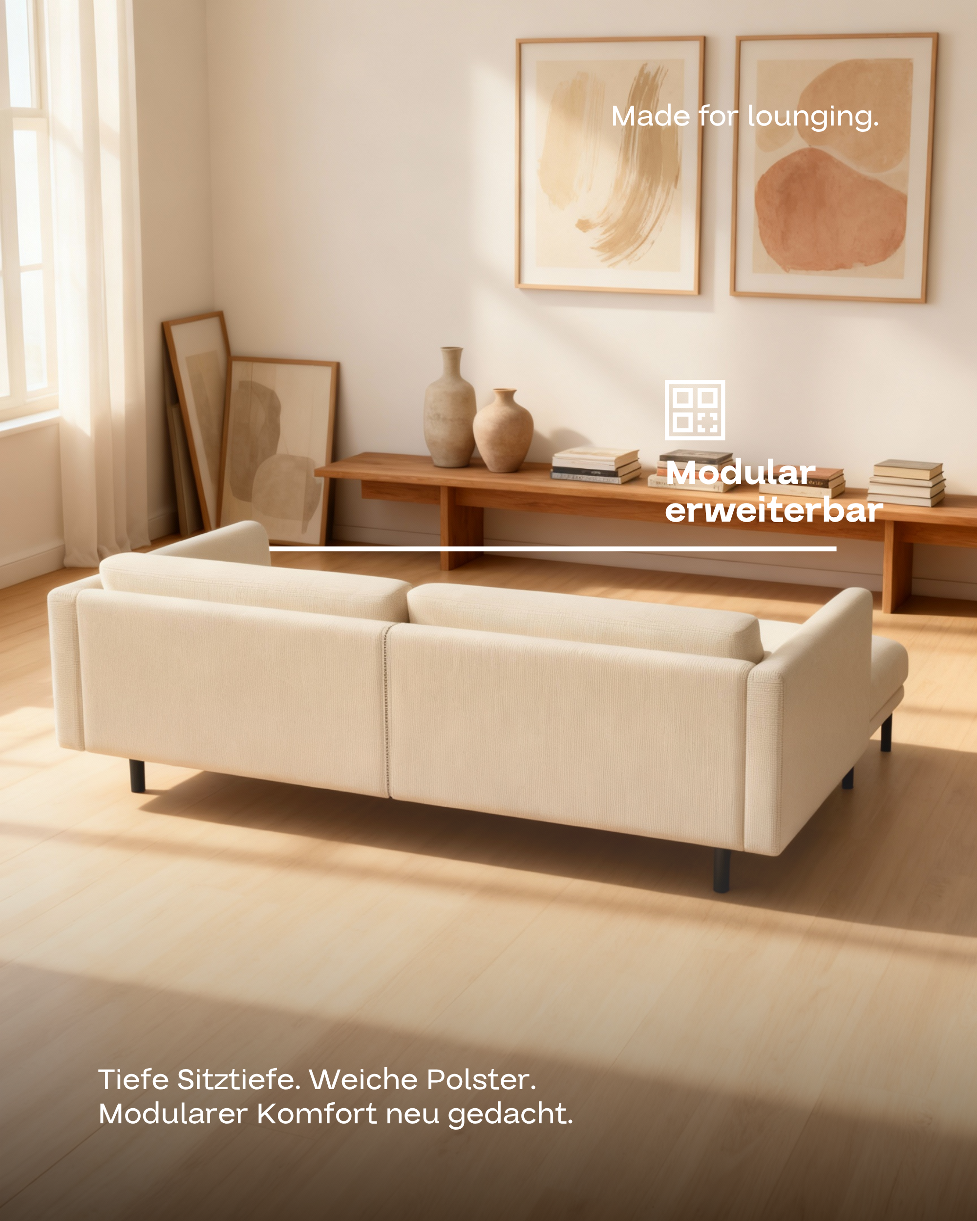 Modular sofa Aera 2.5-seater with ottoman and sleeping function