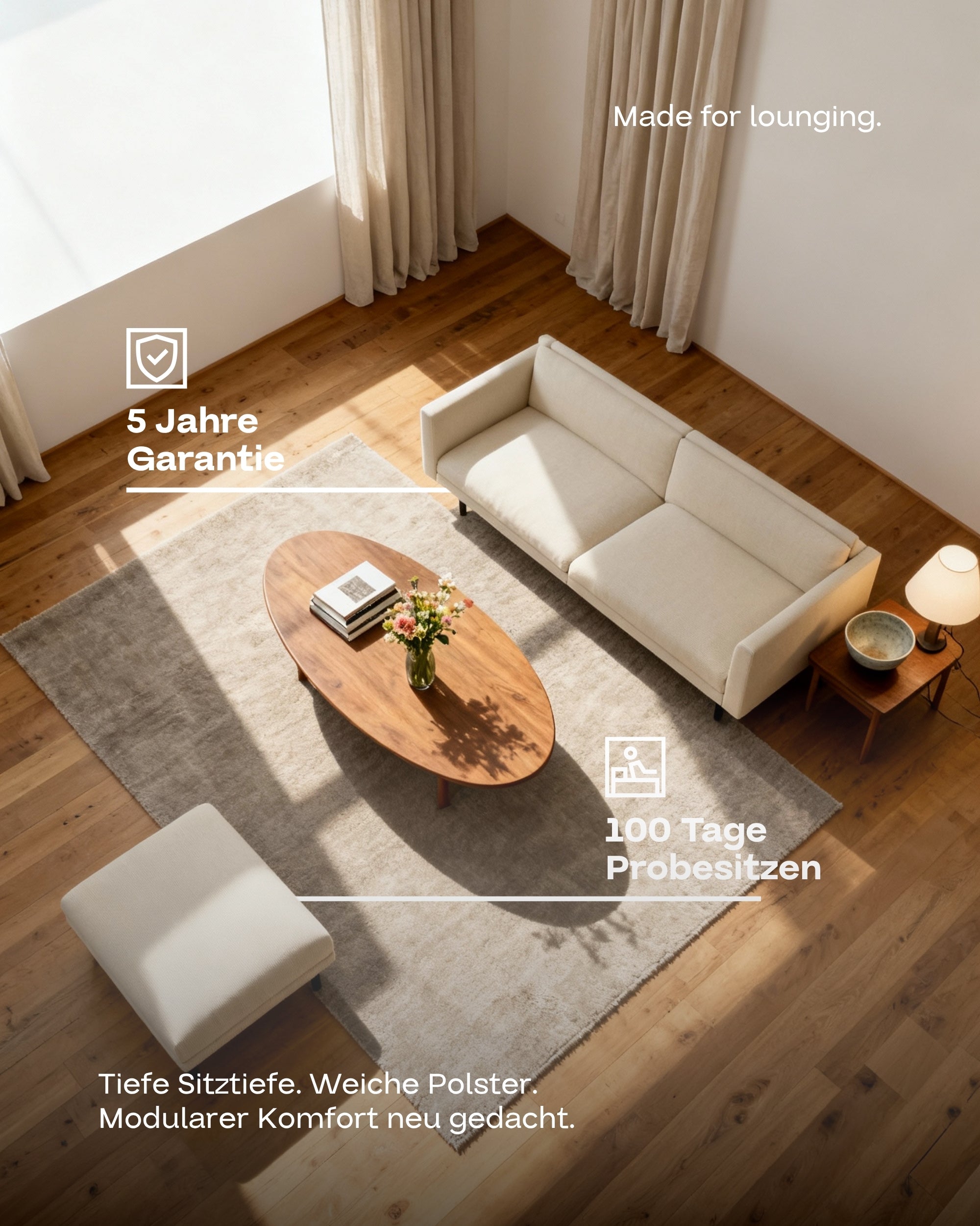 Modulares Sofa Aera 2.5-Sitzer mit Hocker und Schlaffunktion