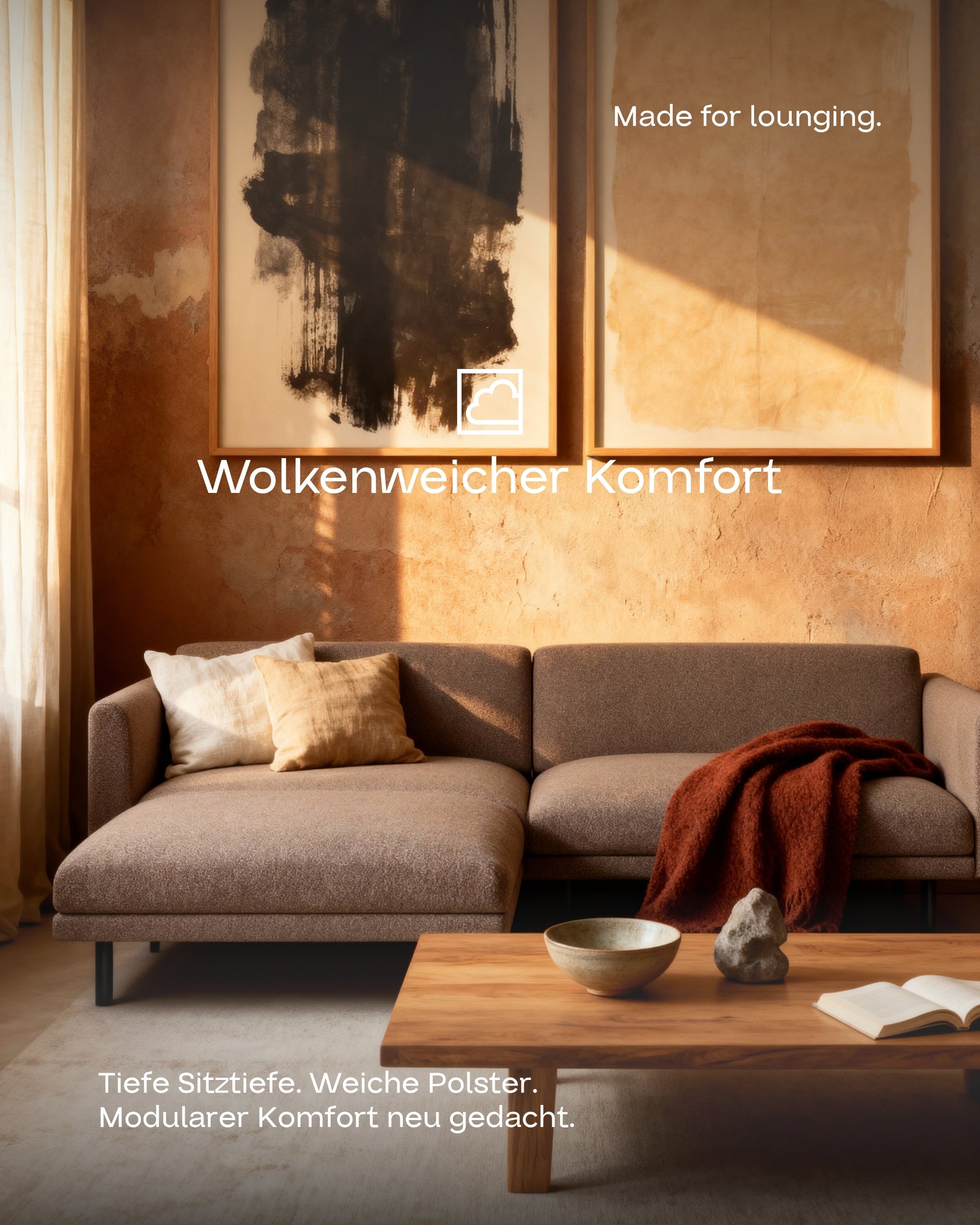 Modulares Sofa Aera 2.5-Sitzer mit Hocker und Schlaffunktion