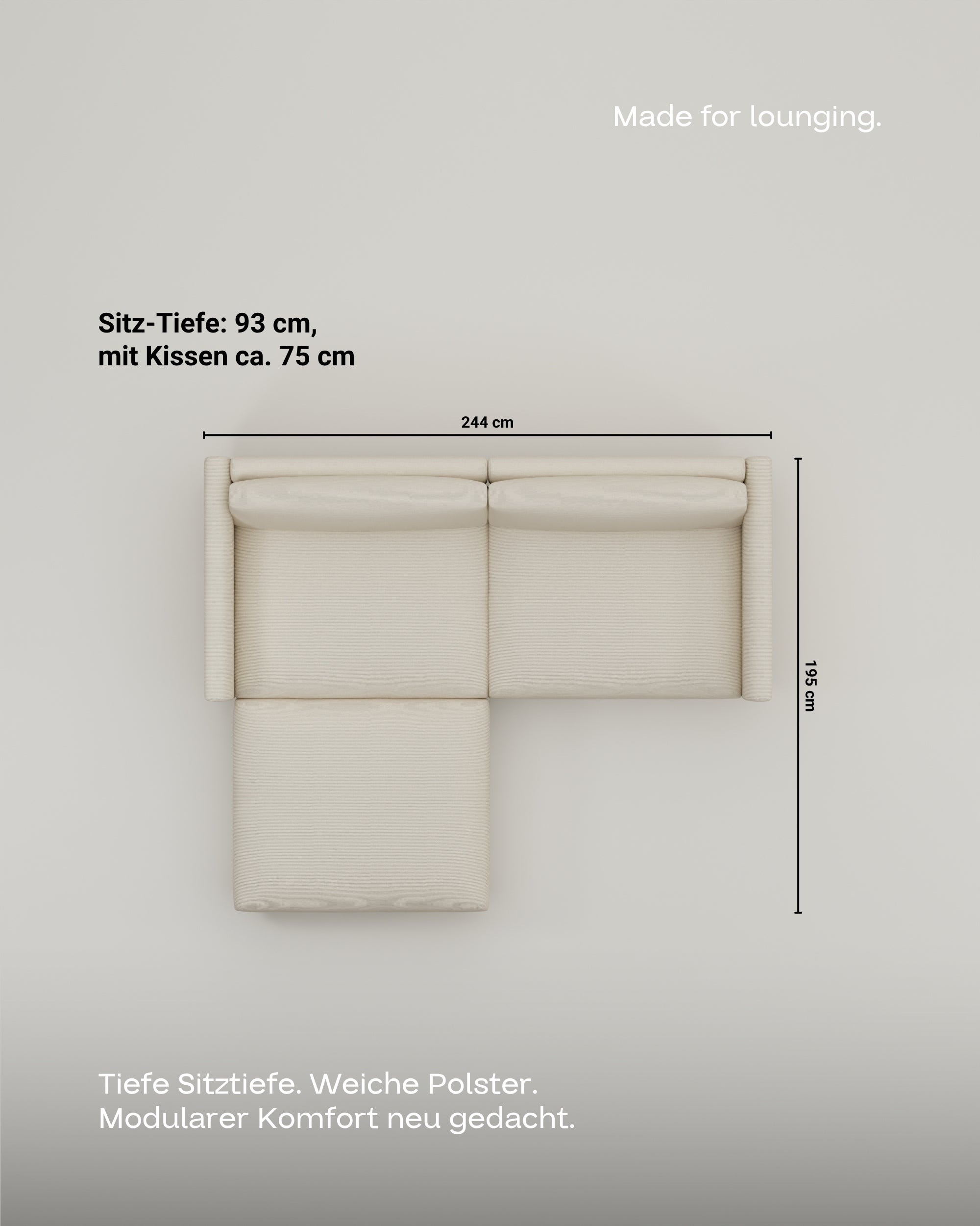 Modular sofa Aera 2.5-seater with ottoman and sleeping function