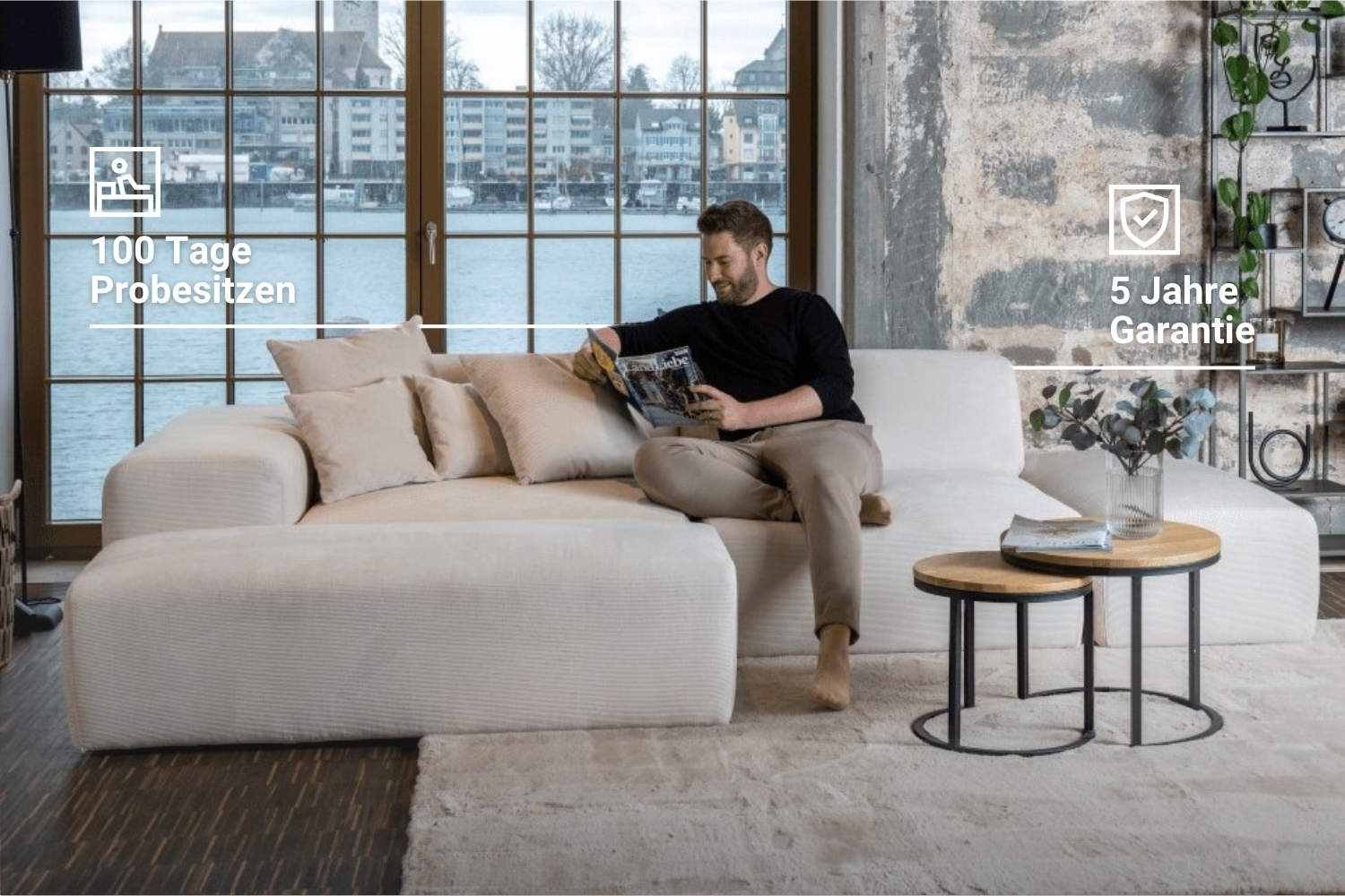 Modulares Sofa Nina U-Form / Wohnlandschaft mit Schlaffunktion