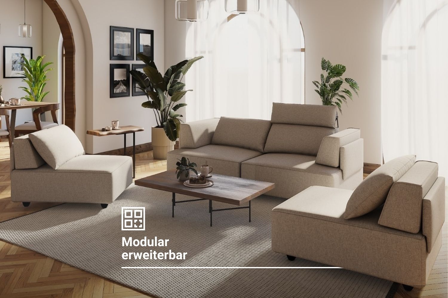 Outlet - Modulares Sofa Louis 4-Sitzer mit Schlaffunktion - Showroom Frankfurt