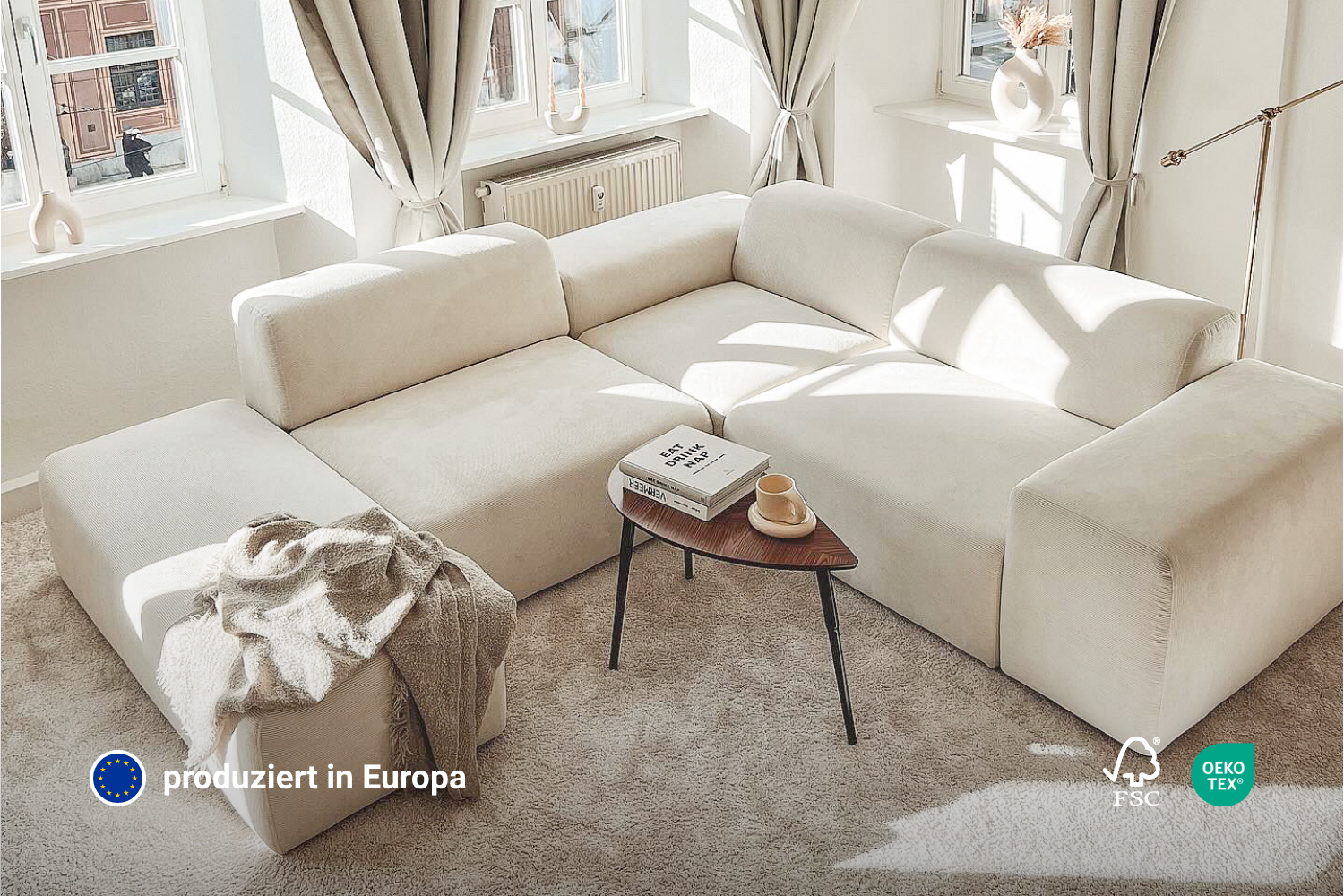 Modulares Ecksofa Nina 4-Sitzer Mini mit Schlaffunktion