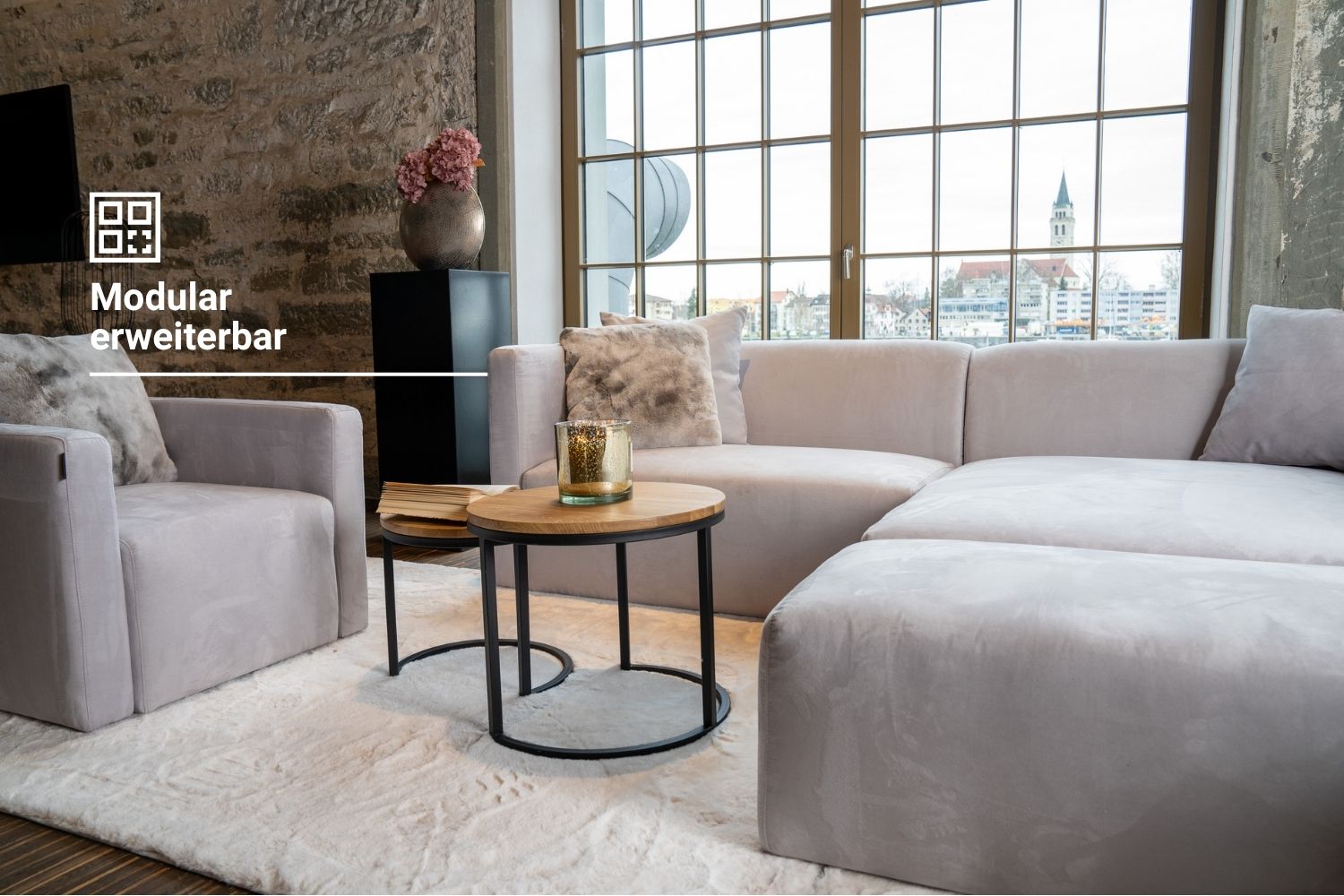 Modular corner sofa Paula 3-seater with sleeping function