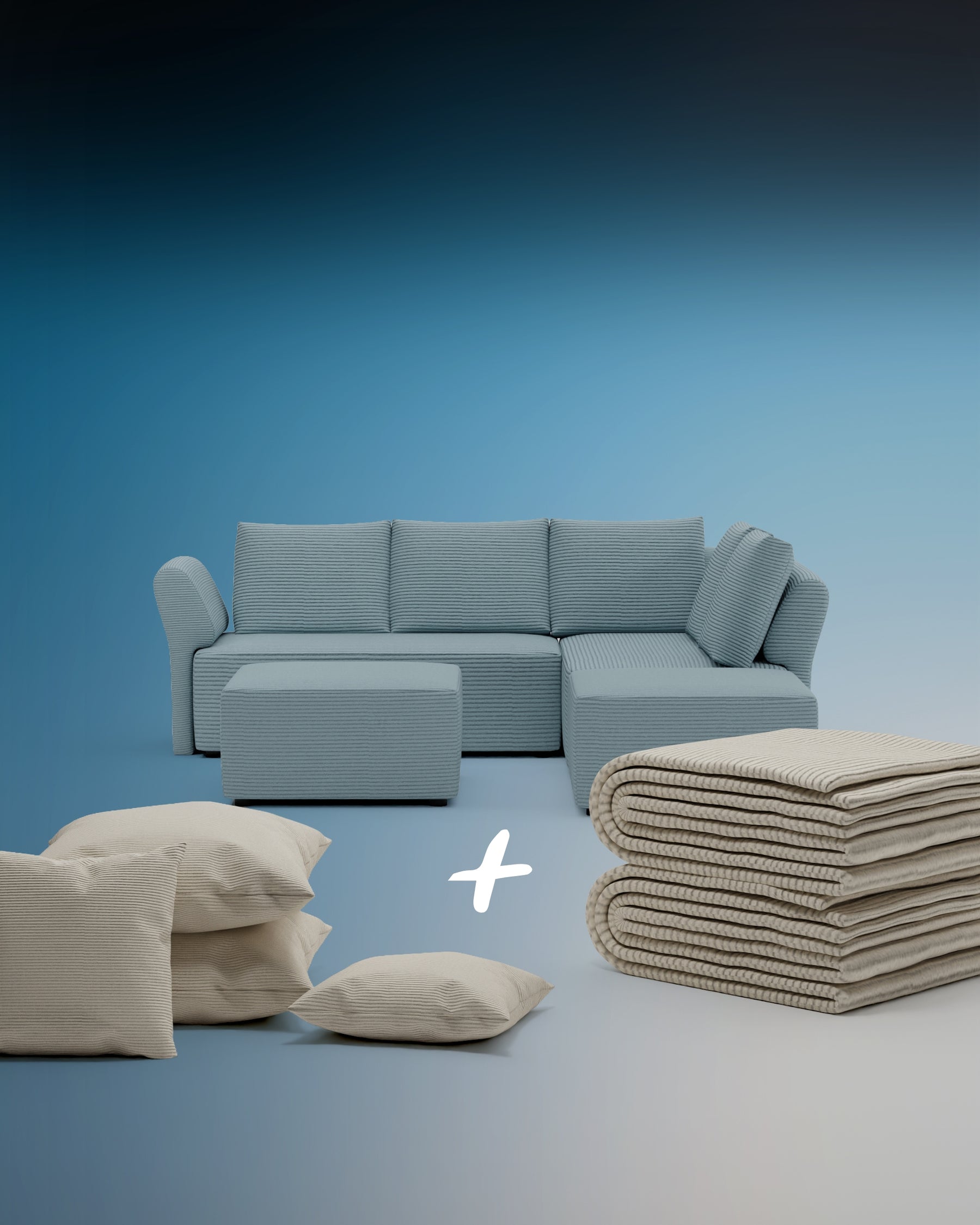 Modulares Ecksofa Amy mit Schlaffunktion 3 in 1 Set