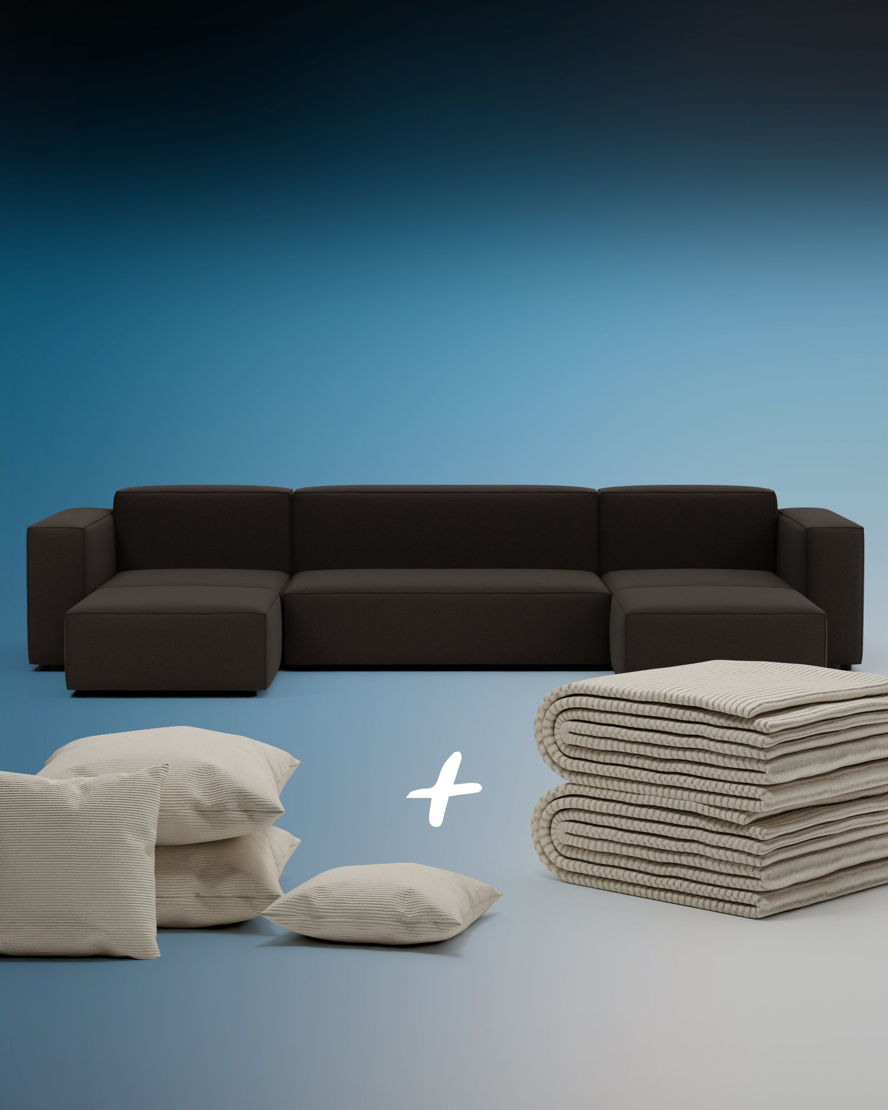 Modulares Sofa Harvey U-Form / Wohnlandschaft mit Schlaffunktion 3 in 1 Set