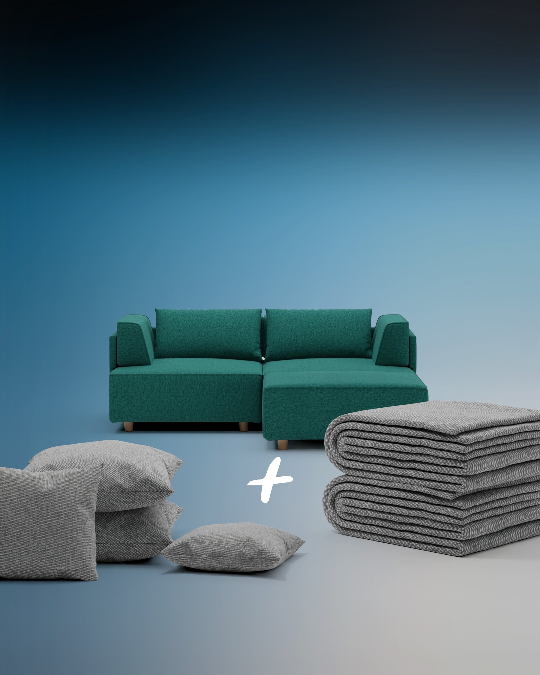 Modulares Sofa Louis 2-Sitzer mit Hocker und Schlaffunktion 3 in 1 Set