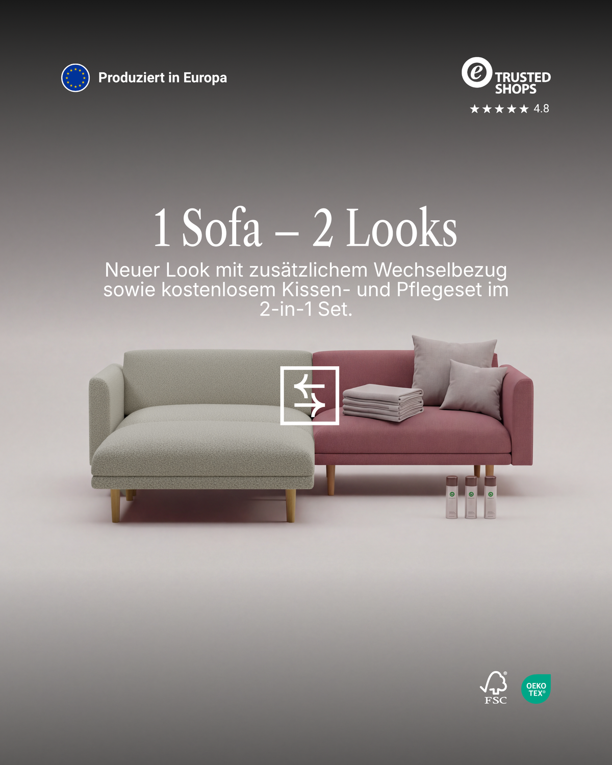 Modular sofa Aera 2.5-seater with ottoman and sleeping function