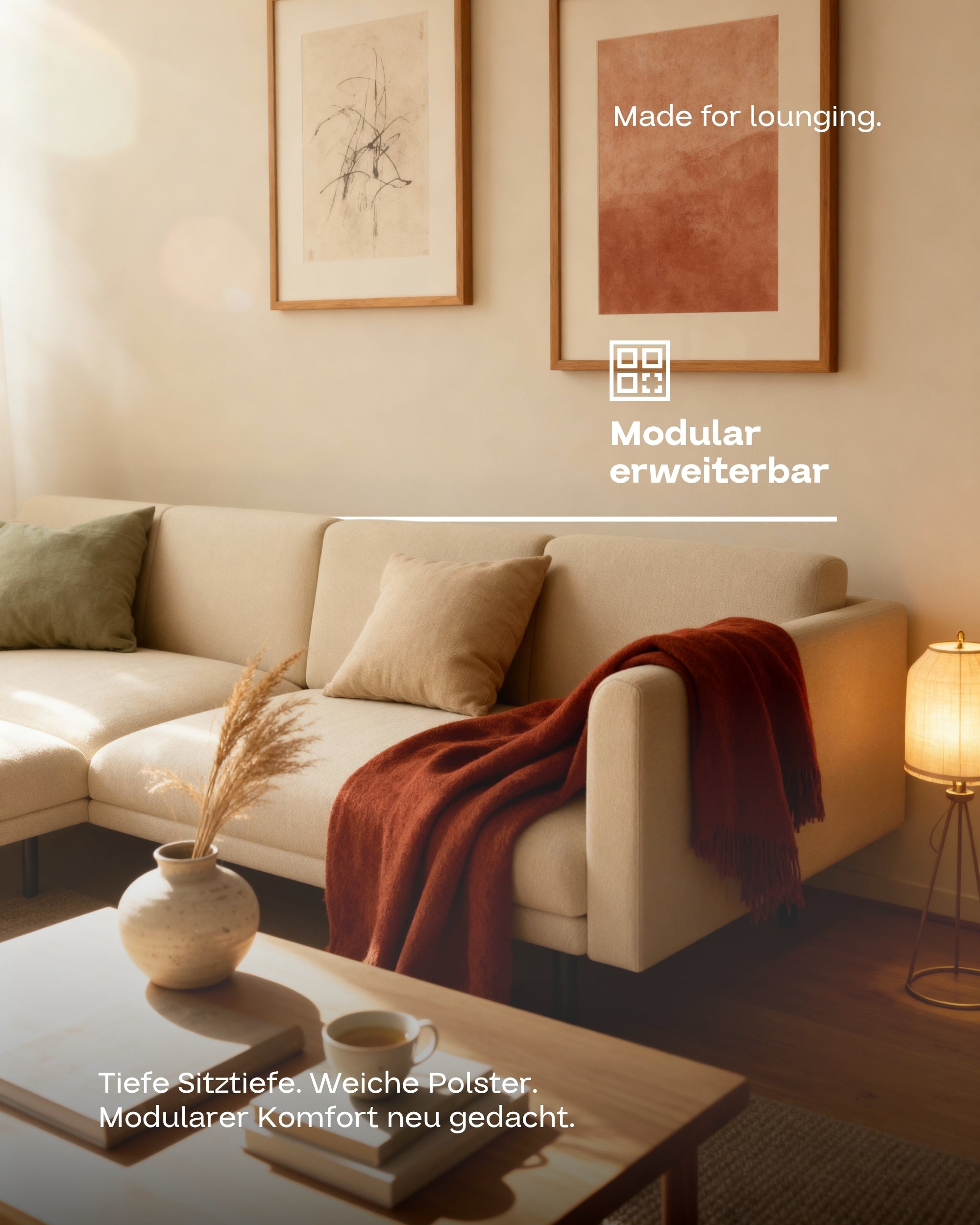 Modulares Sofa Aera 3-Sitzer mit Hocker und mit Schlaffunktion