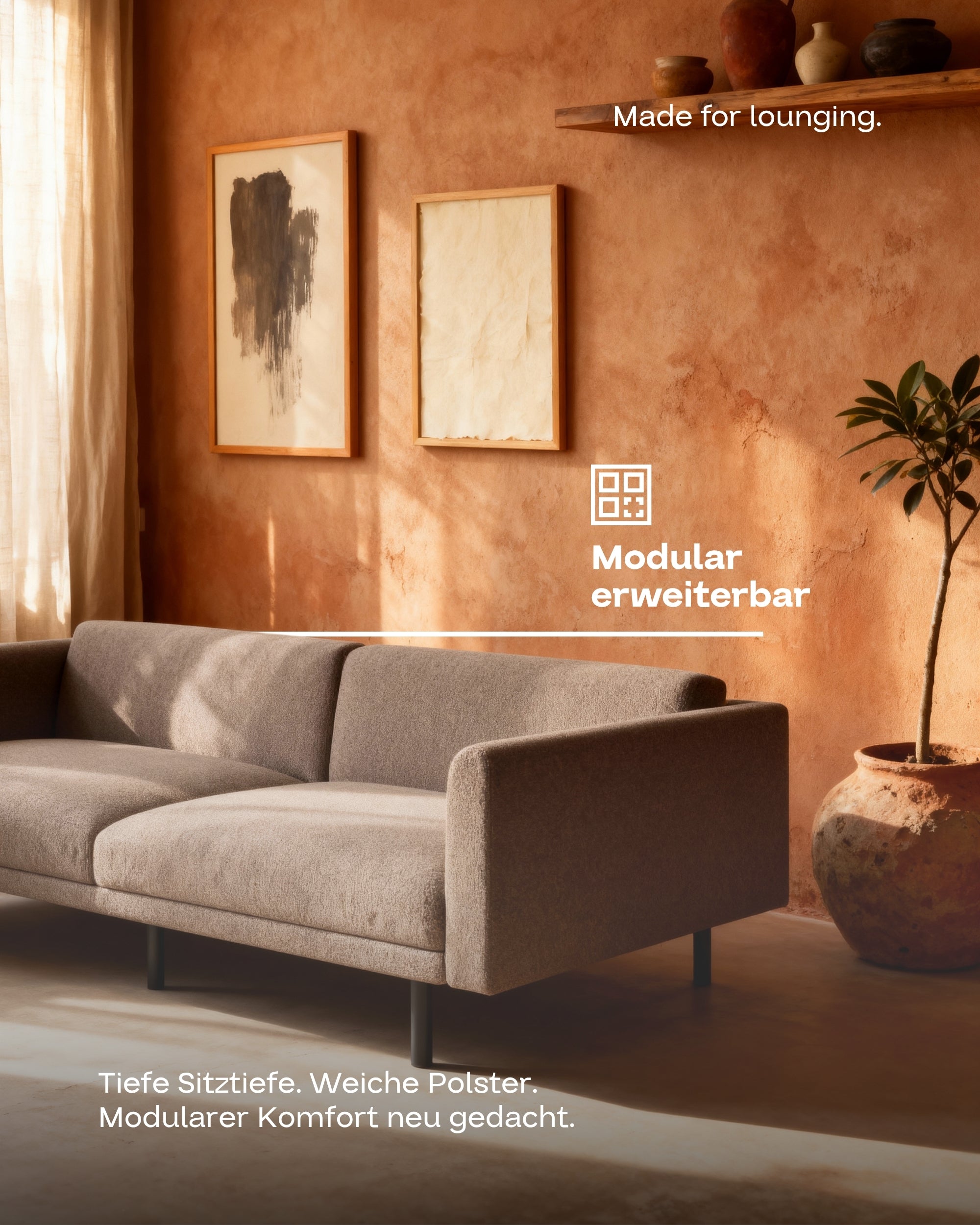 Modulares Sofa Aera 2.5-Sitzer mit Hocker und Schlaffunktion