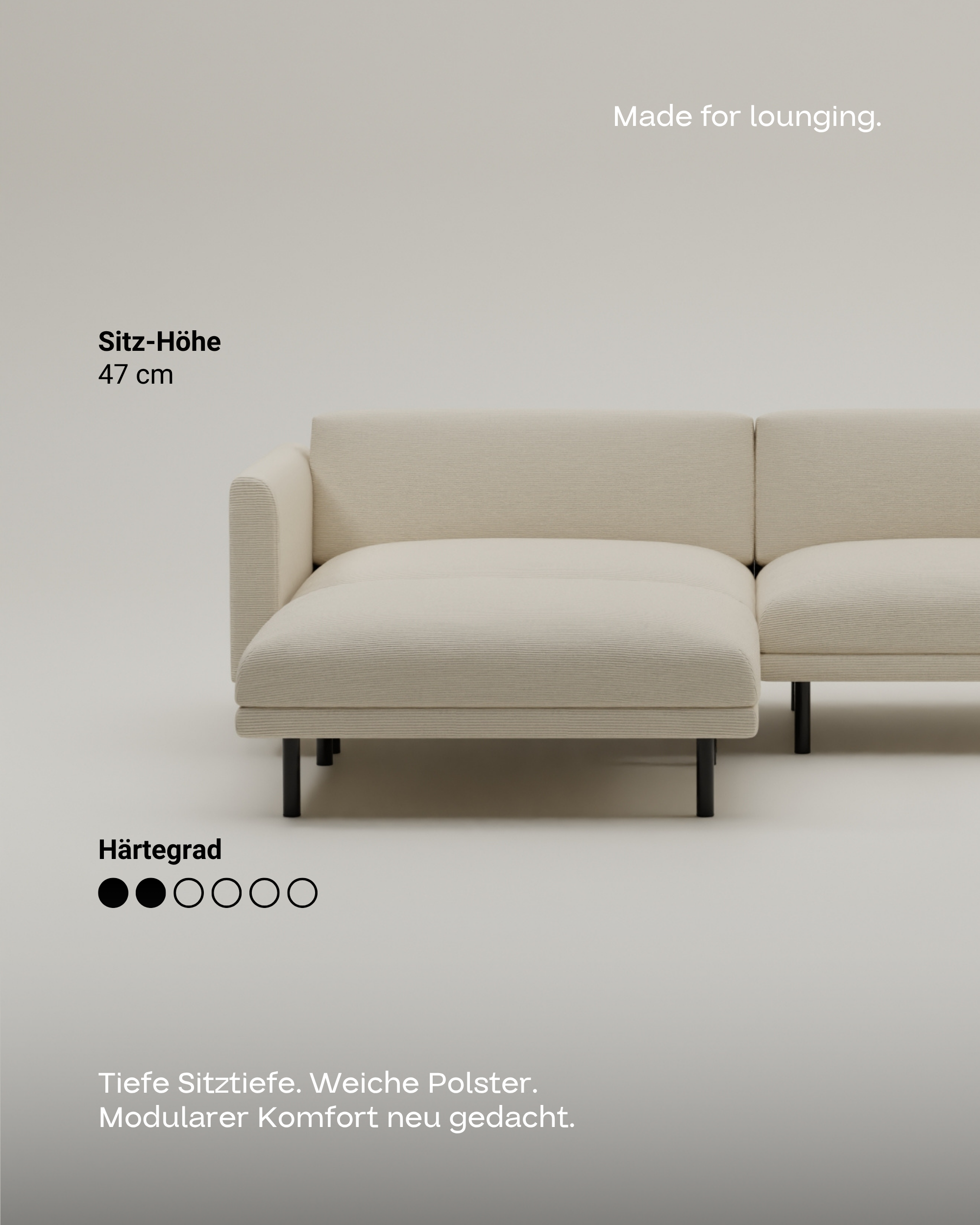 Modulares Sofa Aera 2.5-Sitzer mit Hocker und Schlaffunktion