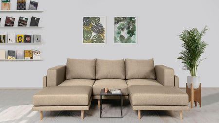 Outlet - Donna U modular sofa with sleeping function - Nova Cappuccino fabric