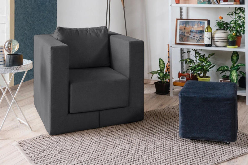 Modularer Sofa-Sessel Alex mit Schlaffunktion - Dunkel-Grau-Velare - Livom